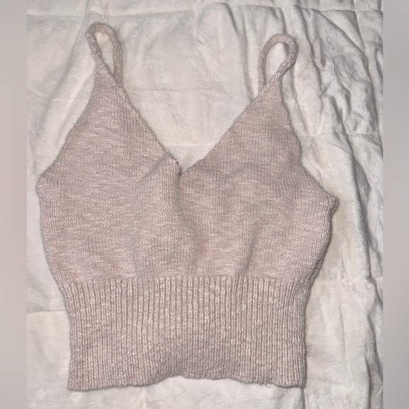 STREETWEAR SOCIETY Pink knitted crop top, spaghetti strap. Size S - Picture 1 of 2